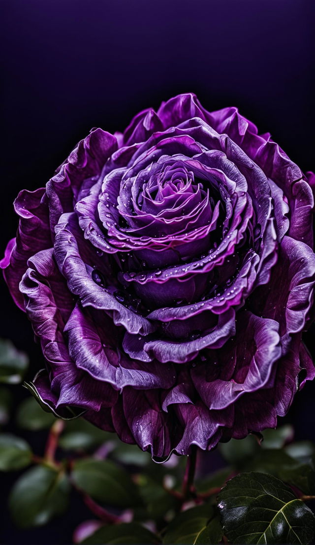 High-definition photograph of a vibrant purple rose in full bloom with perfect lighting composition and an editorial magazine vibe.