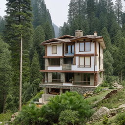 A four-bedroom home with attached bathrooms in every room and a single kitchen, nestled in the scenic beauty of Himachal Pradesh.