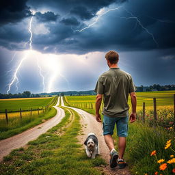 A striking summer scene featuring lightning in the heavens above a rural crossroads
