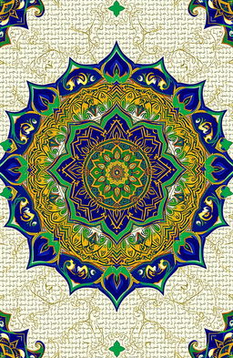 An intricate and beautiful Islamic geometric pattern, featuring vibrant colors like blue, gold, and green