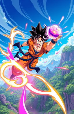 A vibrant and dynamic illustration of a fierce dragon ball fight in a fantastical landscape