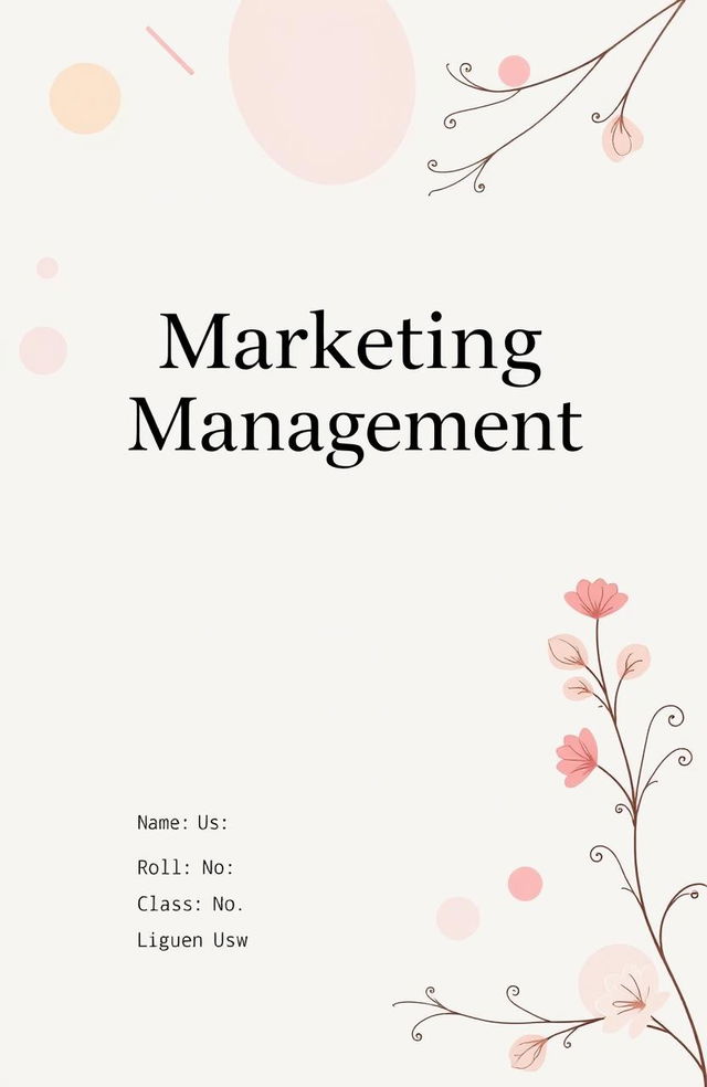 A design for a book cover titled "Marketing Management" displayed prominently in the center