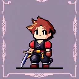 Pixel art profile picture of a main character inspired by Final Fantasy, with a cool pattern border.