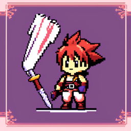 Pixel art profile picture of a main character inspired by Final Fantasy, with a cool pattern border.