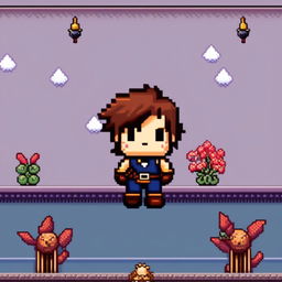 Pixel art profile picture of a main character inspired by Final Fantasy, with a cool pattern border.