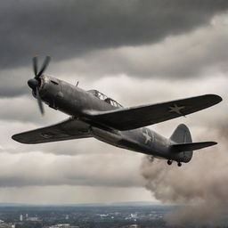 A dieselpunk-inspired airplane, with rugged, riveted steel construction, powered by roaring diesel engines, spouting out black smoky trails. Its design reflects a time of gritty industry and raw power as it conquers the oil-stained sky.