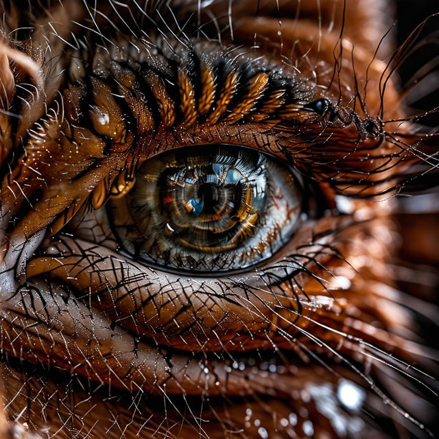 Close-up photograph of a ginger cat's eye taken with Canon EOS R5 and Canon MP-E 65mm f/2.8 1-5x Macro Photo Lens at an ideal aperture of f/11-f/16.