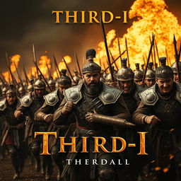 A heroic army depicted as if in a grand cinematic trailer titled 'THIRD-I', charging forward with fierce determination