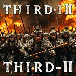 A heroic army depicted as if in a grand cinematic trailer titled 'THIRD-I', charging forward with fierce determination