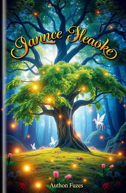 A stunning 3D book cover design featuring a mystical forest background with vibrant colors and ethereal lighting