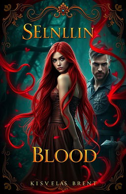A romantic fantasy book cover featuring a young, powerful sorceress with the ability to manipulate blood