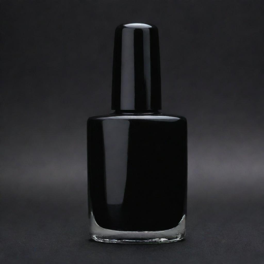 A glossy, jet black 200mm nail polish bottle with a distinctive cat eye design on the front.