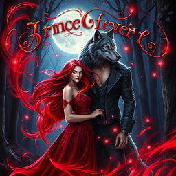A romantic fantasy book cover featuring a powerful sorceress with the ability to manipulate blood and a shapeshifter