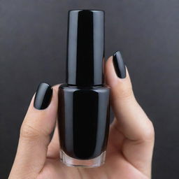 A glossy, jet black 200mm nail polish bottle with a distinctive cat eye design on the front.