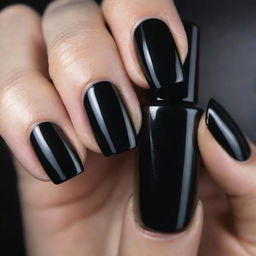 A glossy, jet black 200mm nail polish bottle with a distinctive cat eye design on the front.