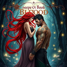 A romantic fantasy book cover featuring a powerful sorceress with the ability to manipulate blood, standing elegantly in a moonlit glade