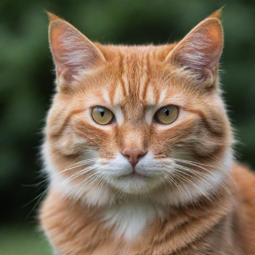 An orange suburban pet cat. The image should give the impression of being taken with a Canon EOS R5 with RF 100mm f/2.8L Macro IS USM Lens, at an ideal aperture of f/4 to f/5.6