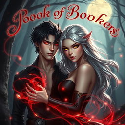 A striking fantasy scene featuring a romantic duo
