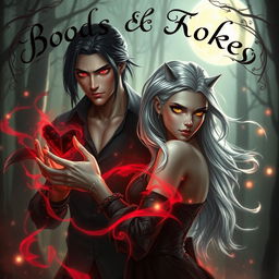 A striking fantasy scene featuring a romantic duo