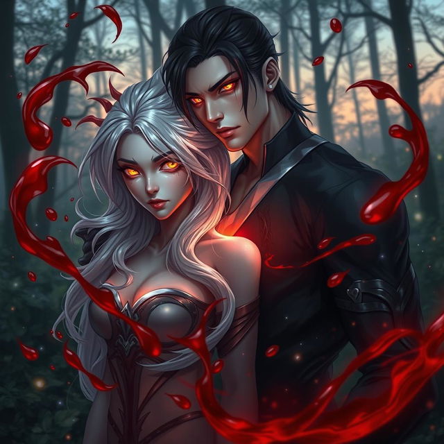 A captivating fantasy scene featuring a powerful male and female duo