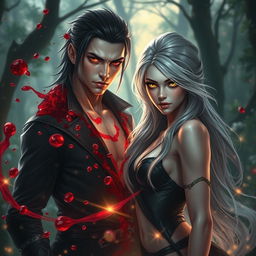 A captivating fantasy scene featuring a powerful male and female duo