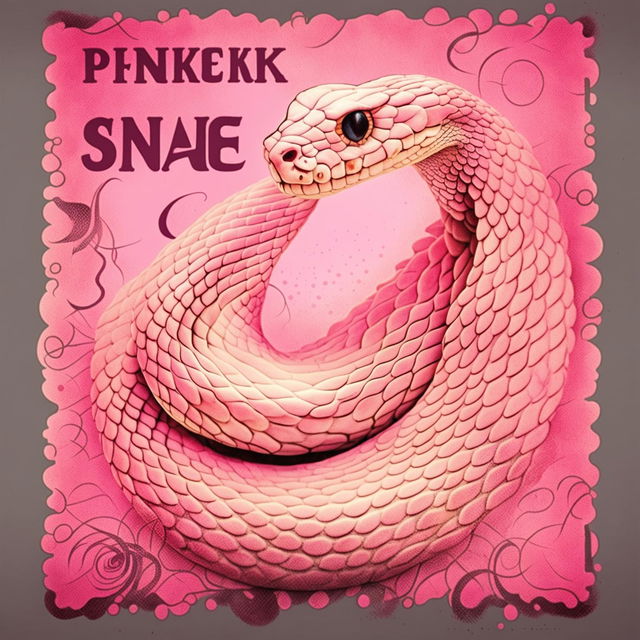 Vintage-style poster with a lo-fi aesthetic featuring a detailed pastel pink snake on a faded pink background. The poster has worn edges and retro typography.