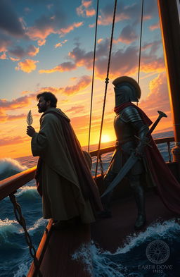 A powerful image depicting a poet and a warrior on a grand voyage