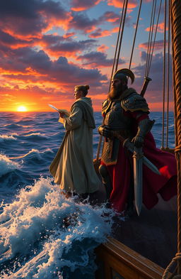 A powerful image depicting a poet and a warrior on a grand voyage