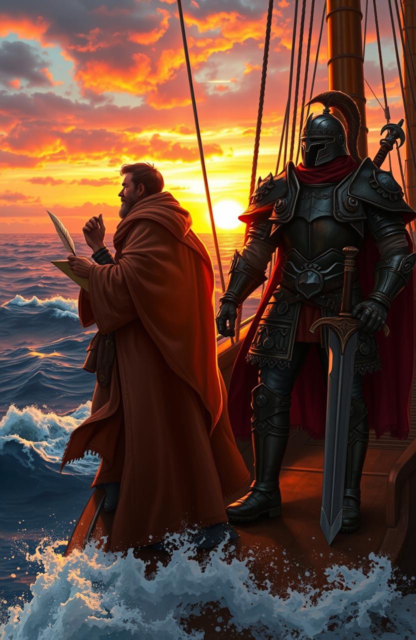 A powerful image depicting a poet and a warrior on a grand voyage