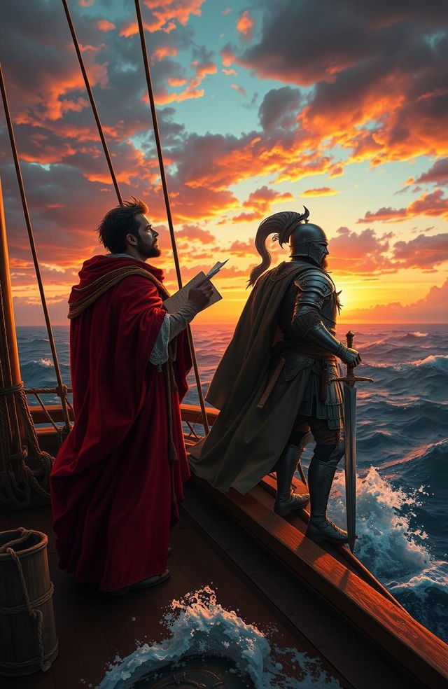 A powerful image depicting a poet and a warrior on a grand voyage