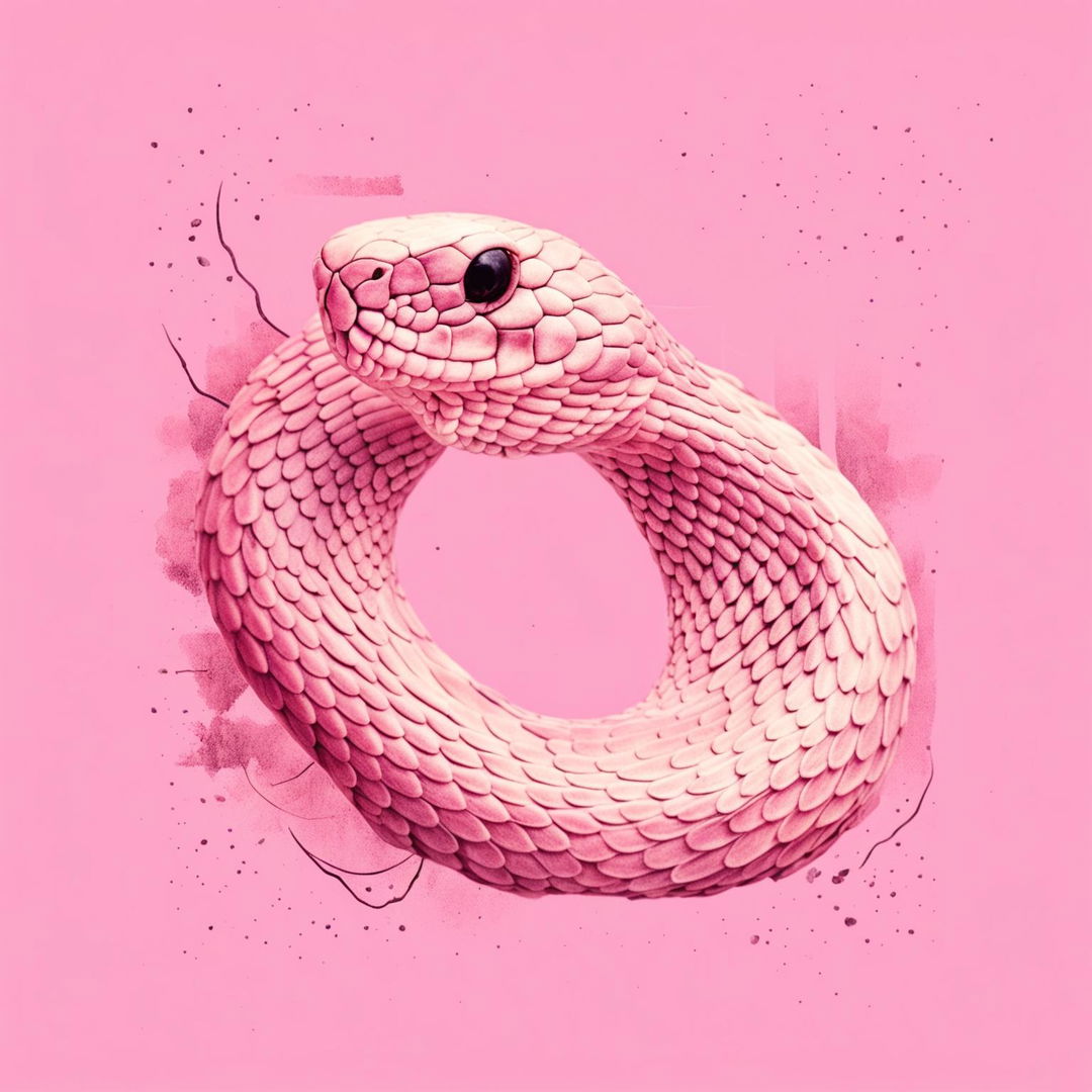 Vintage-style lo-fi aesthetic featuring a detailed pastel pink snake on a faded pink background. The poster has worn edges and no typography.