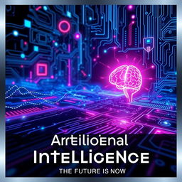A captivating and visually striking AI page cover featuring a futuristic digital landscape