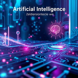 A captivating and visually striking AI page cover featuring a futuristic digital landscape