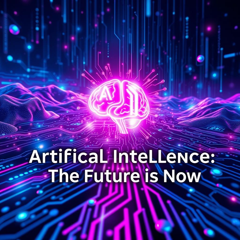 A captivating and visually striking AI page cover featuring a futuristic digital landscape