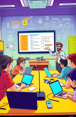 A visually striking illustration depicting the key concepts of computer science and its applications