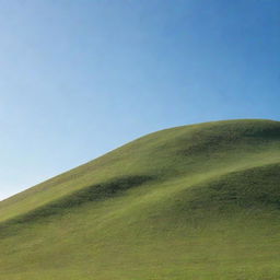 A peaceful, verdant hill bathed in soft, warm sunlight with clear, blue skies overhead.