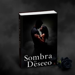 A captivating book cover for the title 'Sombra y Deseo', featuring a dark background in shades of black or deep grey