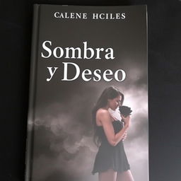 A captivating book cover for the title 'Sombra y Deseo', featuring a dark background in shades of black or deep grey