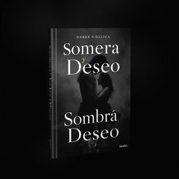 A captivating book cover for the title 'Sombra y Deseo', featuring a dark background in shades of black or deep grey