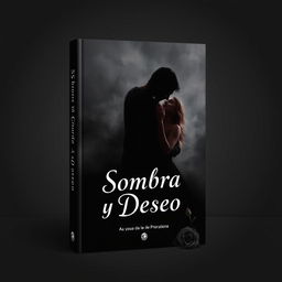 A captivating book cover for the title 'Sombra y Deseo', featuring a dark background in shades of black or deep grey