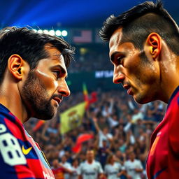 A detailed close-up view of a key moment in an El Clasico match between FC Barcelona and Real Madrid