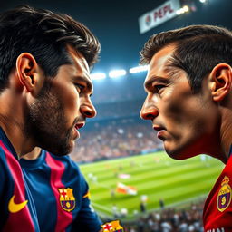 A detailed close-up view of a key moment in an El Clasico match between FC Barcelona and Real Madrid