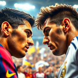 A detailed close-up view of a key moment in an El Clasico match between FC Barcelona and Real Madrid
