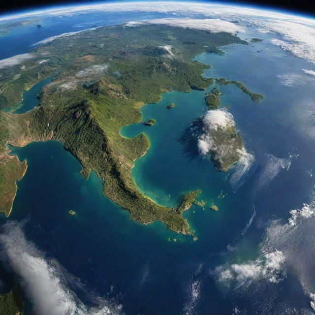 A stunning, detailed image of planet Earth with vibrant oceans, green forests, scattered cloud formations and global natural landmarks visible from space.