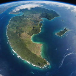 A stunning, detailed image of planet Earth with vibrant oceans, green forests, scattered cloud formations and global natural landmarks visible from space.