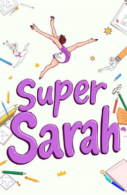 A vibrant illustration featuring the text 'Super Sarah' prominently displayed in bold purple letters