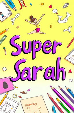 A vibrant illustration featuring the text 'Super Sarah' prominently displayed in bold purple letters