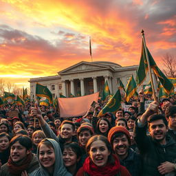 A powerful historical scene depicting the December Uprising of 1986 in Almaty, Kazakhstan