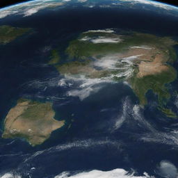 Generate an image of Planet Earth seen from space with detailed continents and oceans.