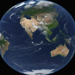 Generate an image of Planet Earth seen from space with detailed continents and oceans.